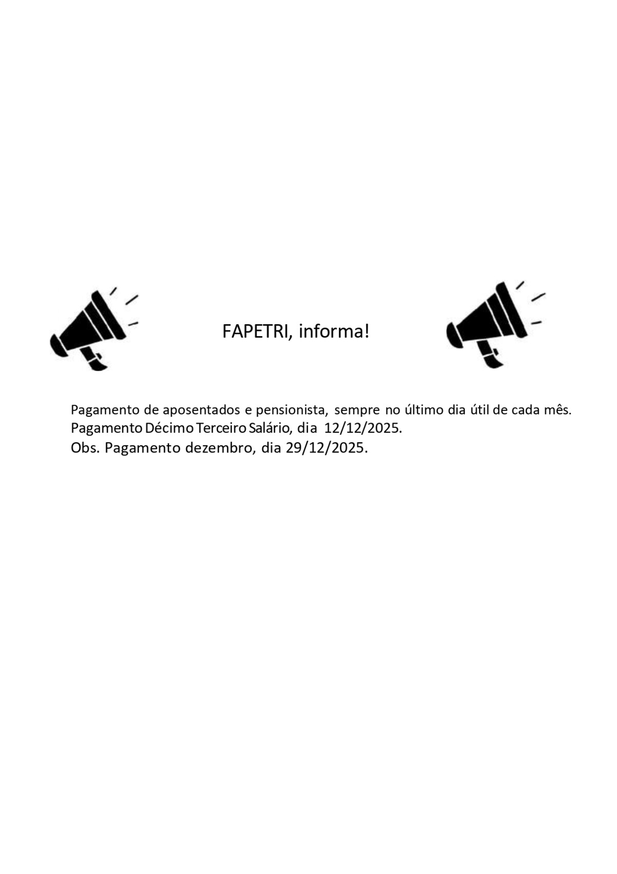 Informativo pagamento salário.